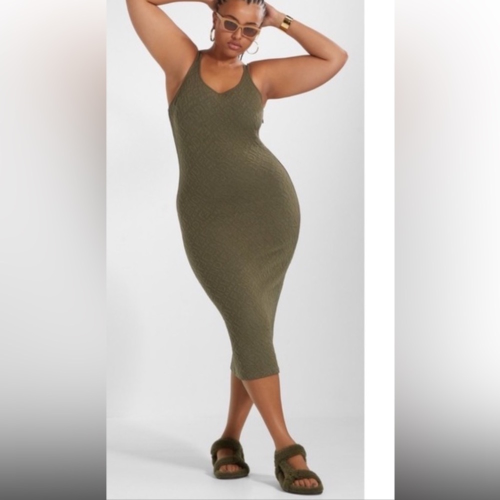 Fendi X Skims olive green embossed logo illinois midi dress in SZ 8/44.